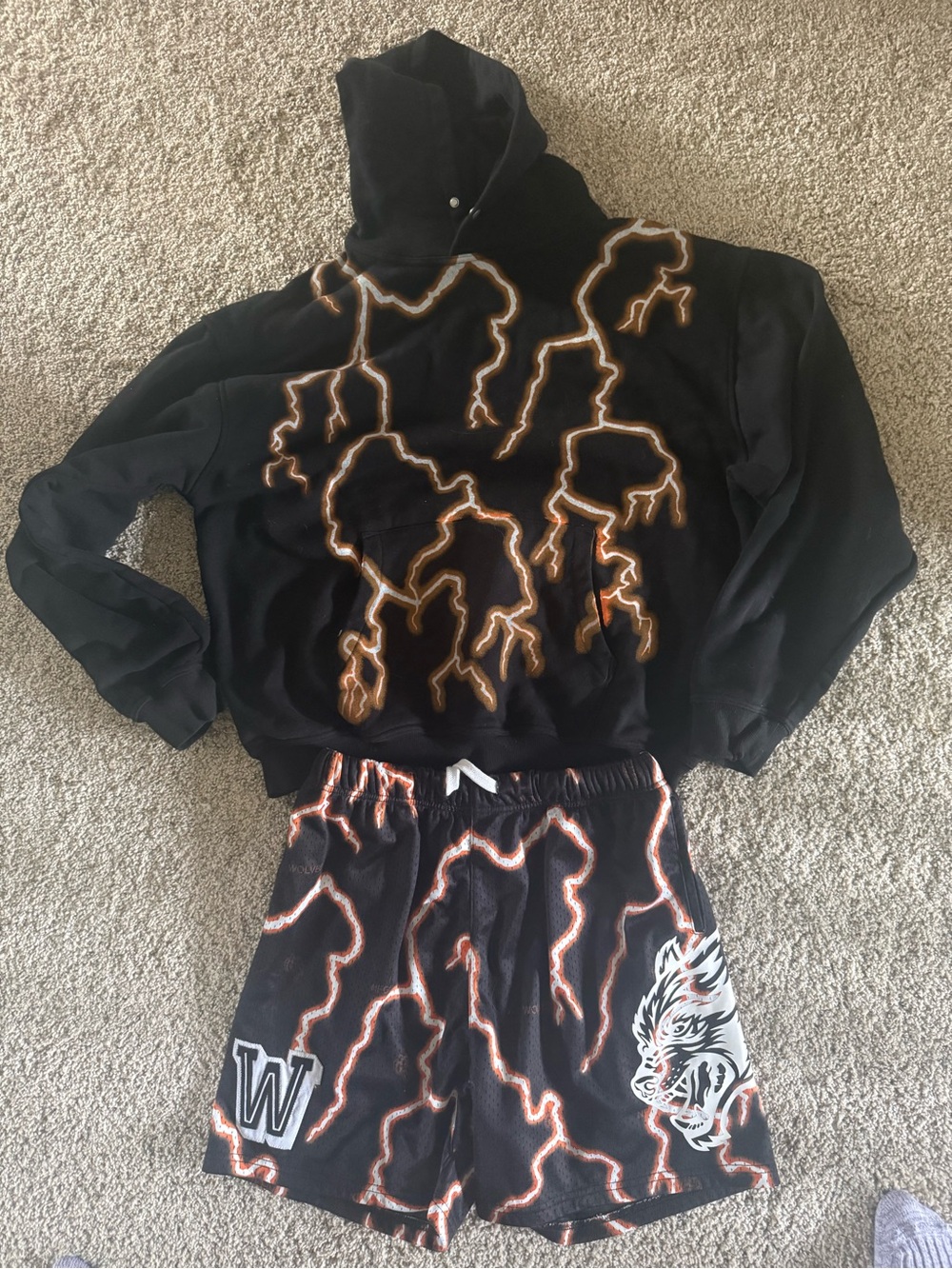 DARC Sport Hoodie & Shorts Set with Orange Lightning Design